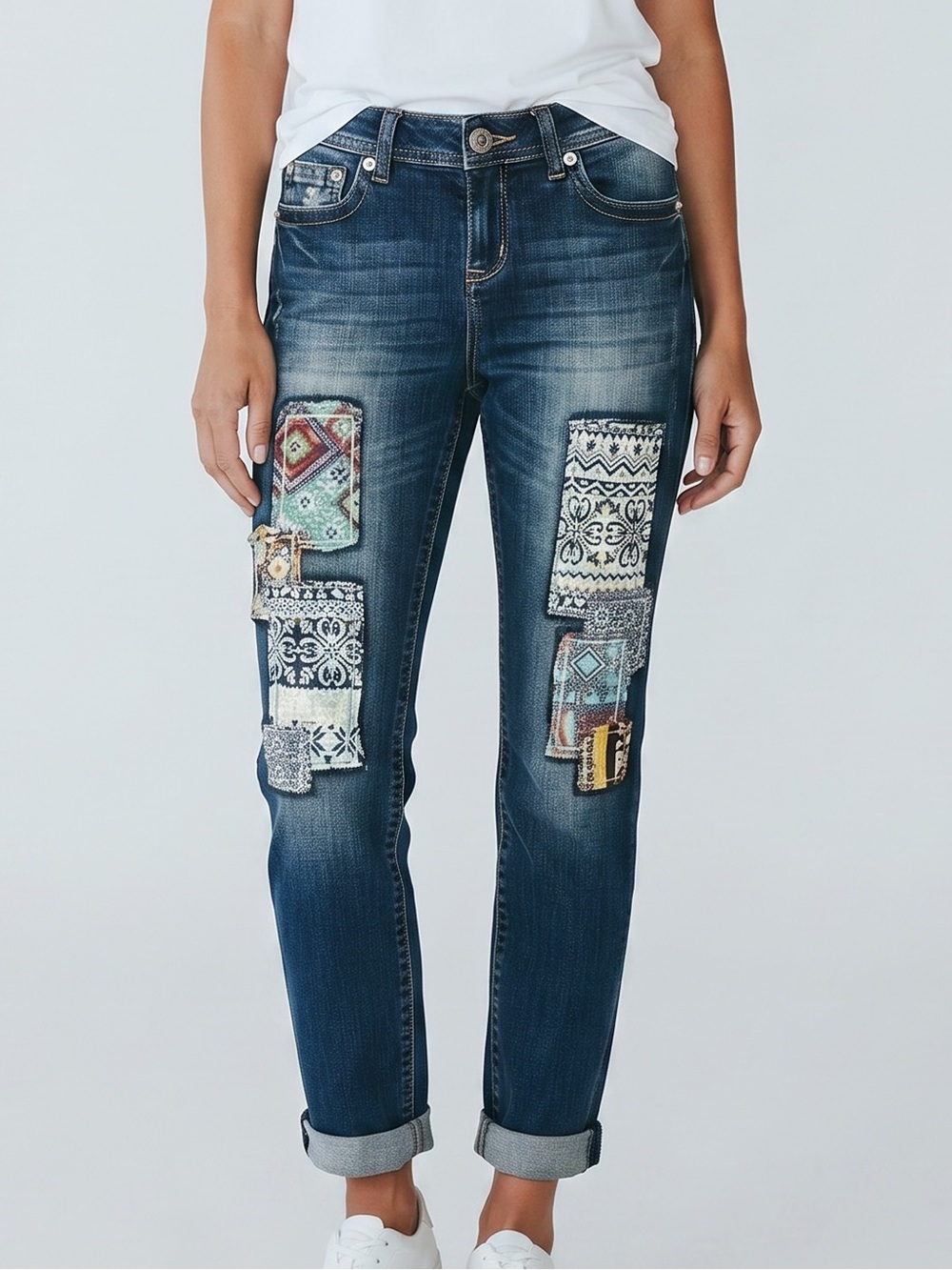 Grace in LA Boyfriend Patchwork Jeans Size 26